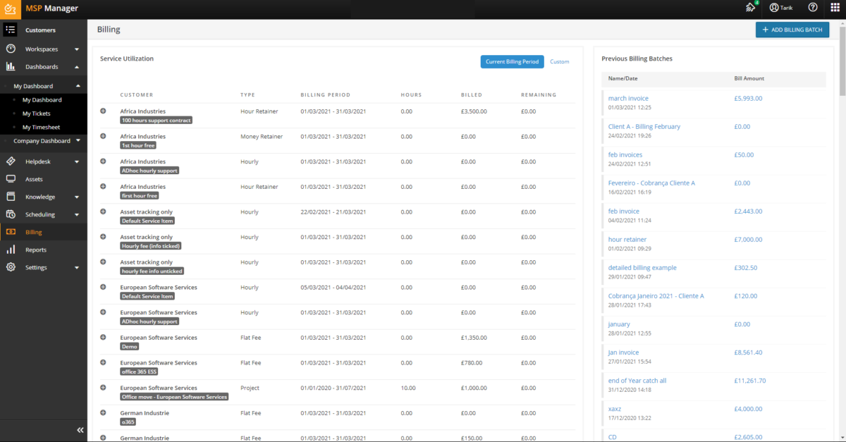 MSPM billing product screenshot