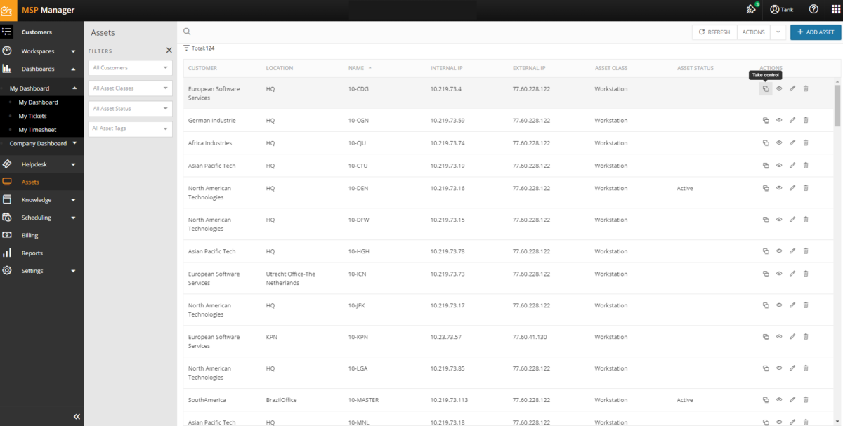 MSPM quickly start a remote session to a device product screen