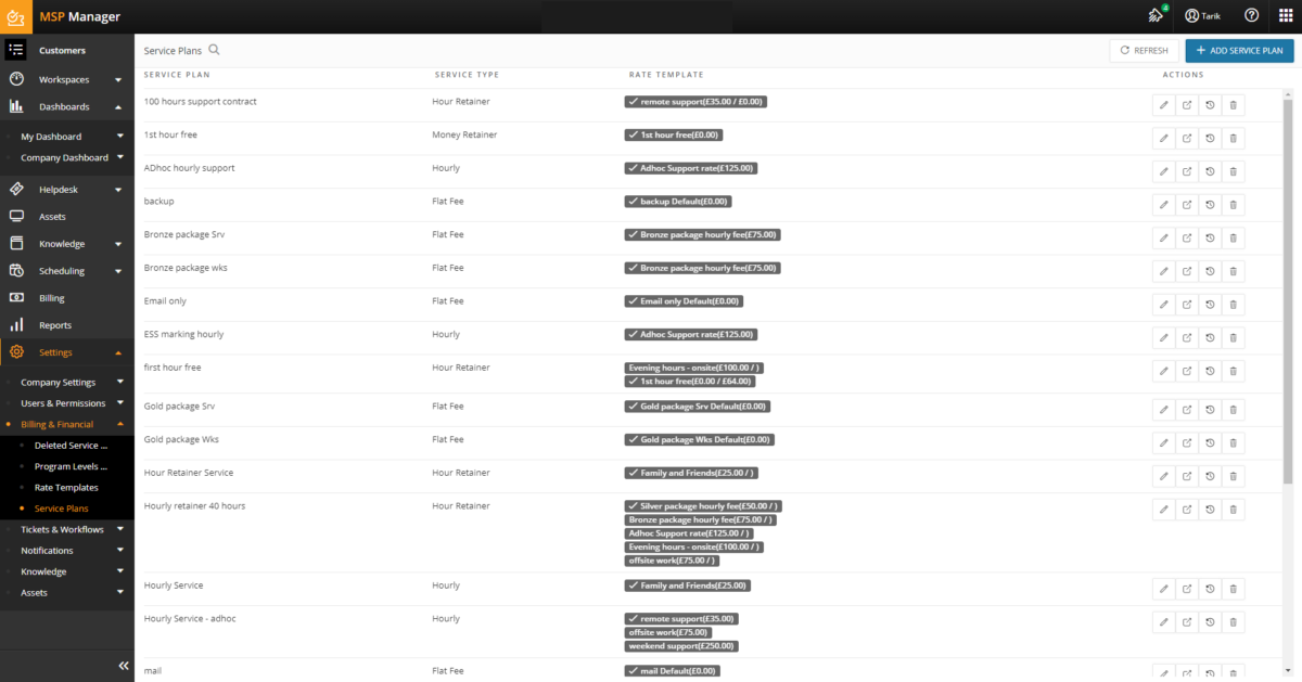 MSPM services plan product screenshot