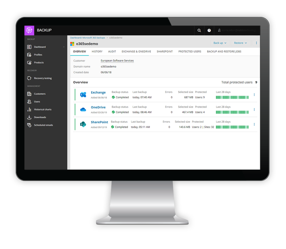 Backup Office 365 console
