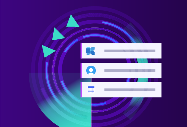 Circular motion graphic with service icons representing collaboration tools and automated security workflows