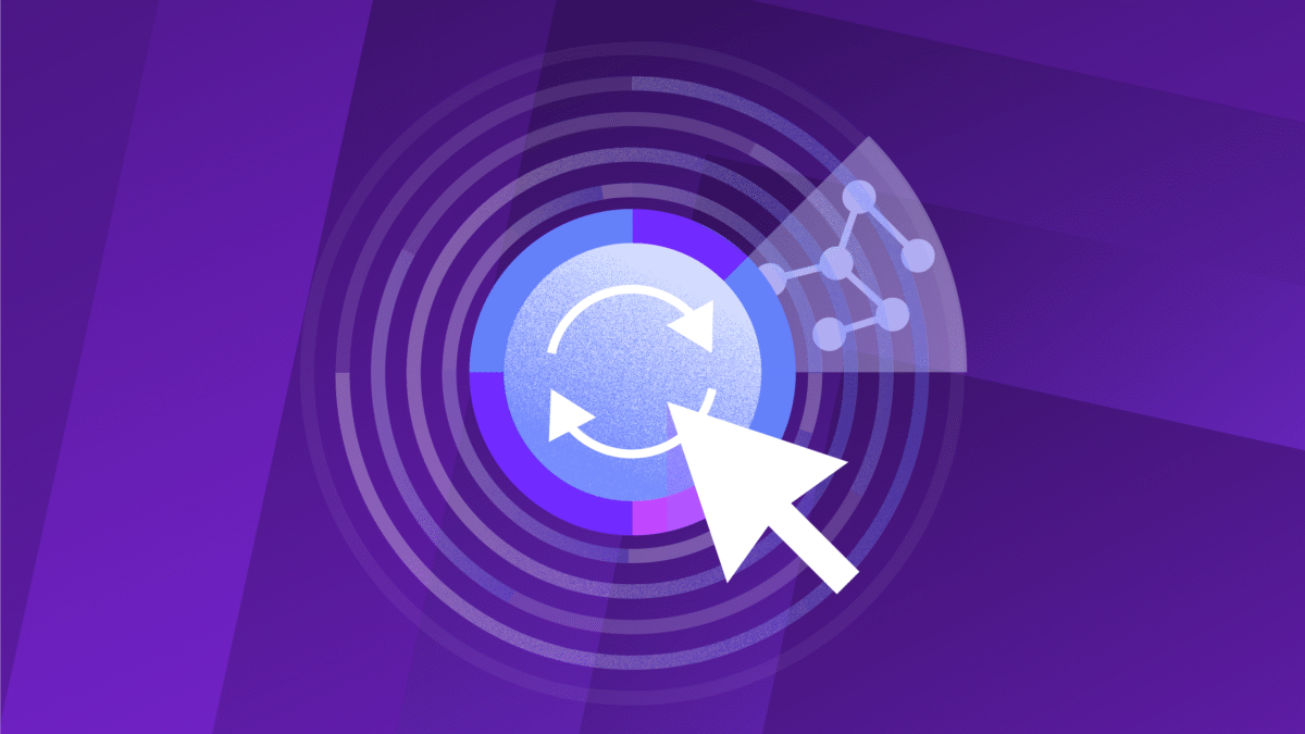 Circular refresh icon with surrounding rings and a cursor pointer, symbolizing continuous vulnerability scanning and automated detection