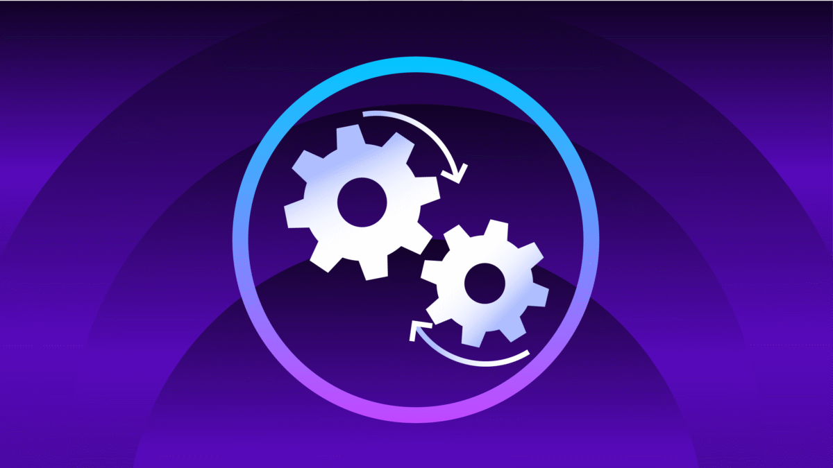 Graphic of two interconnected gears inside a circular frame, symbolizing integrated remediation and automated security workflows