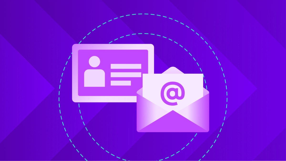 Email envelope icon next to an identification card graphic representing identity management and secure communication