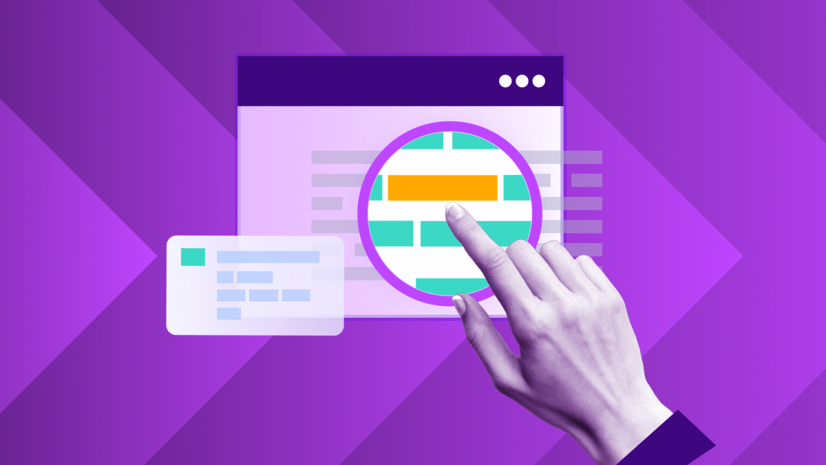 Hand interacting with highlighted elements inside a browser-style interface, representing vulnerability inspection and remediation steps