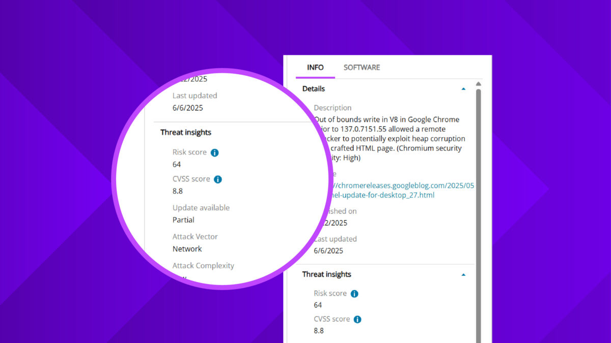 Illustration of vulnerability scanning results with a magnified view of detected issues, showing passed and failed checks for improved risk visibility.